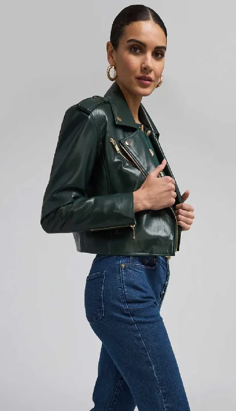 Cosita Vegan Leather Moto Jacket - Forest Green