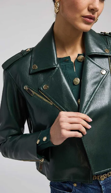 Cosita Vegan Leather Moto Jacket - Forest Green