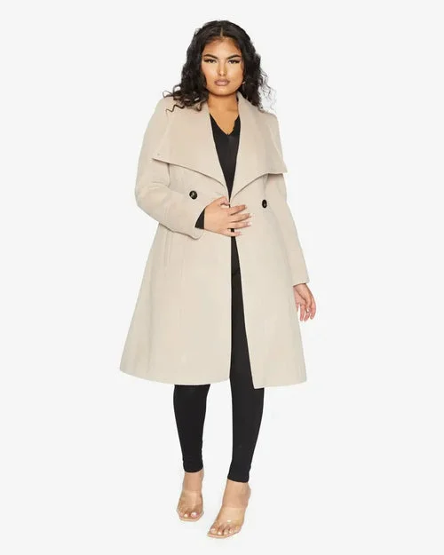 De La Creme Womens Waterfall Lapel Double Breasted Duster Coat