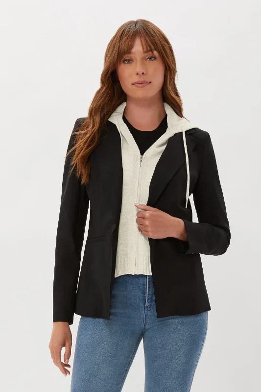 Ecru DICKEY BLAZER WITH KNIT HOODIE INSERT - BLACK