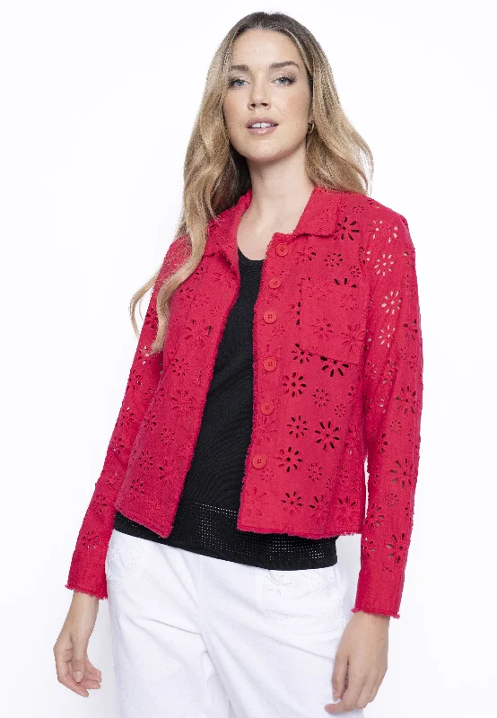 Eyelet Embellished Button-Front Jacket