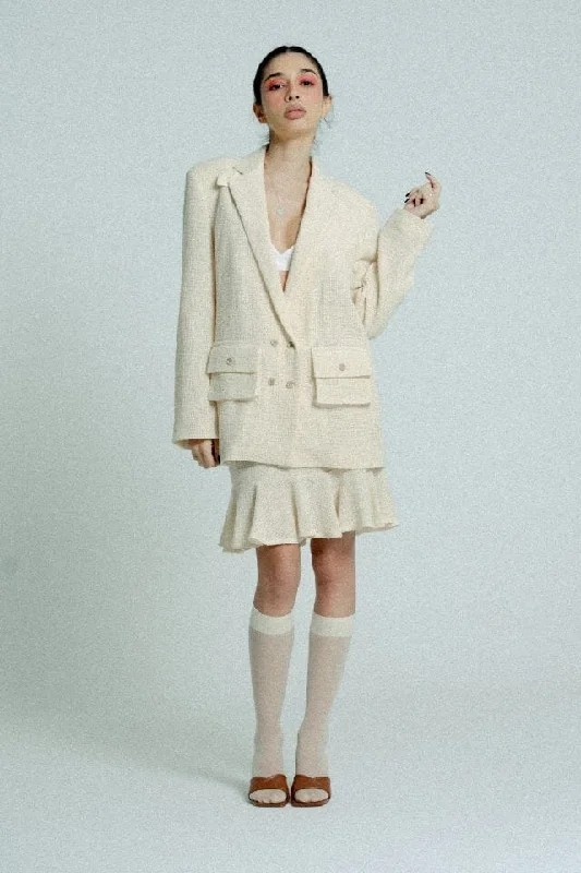 Light Weight Cotton Knit Oversized Blazer Sand