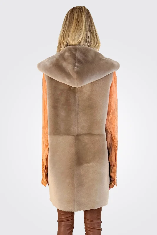 Shearling Hooded Norik Vest - Sand