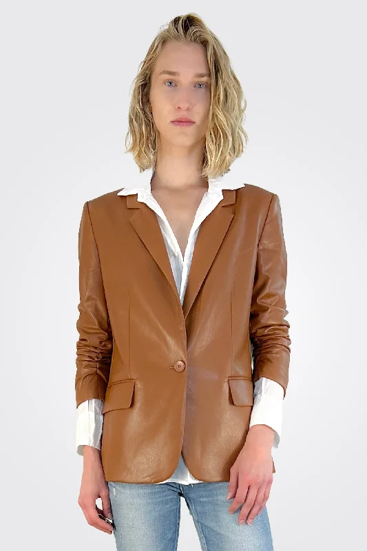 Pleather Blazer - Cognac