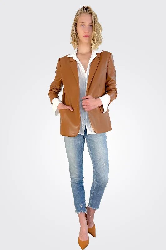 Pleather Blazer - Cognac