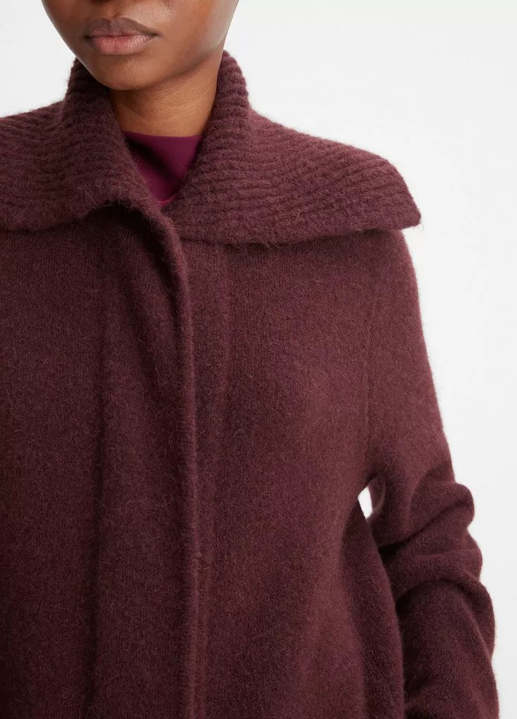 Ribbed Sailor-Collar Cardigan Coat - Black Cherry