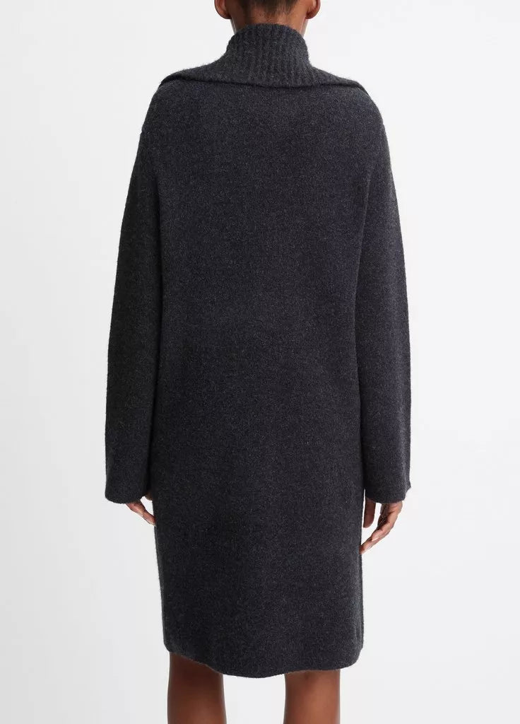 Ribbed Sailor-Collar Cardigan Coat - Heather Charcoal