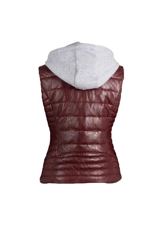 Robi Hooded Leather Jacket - Crimson Red