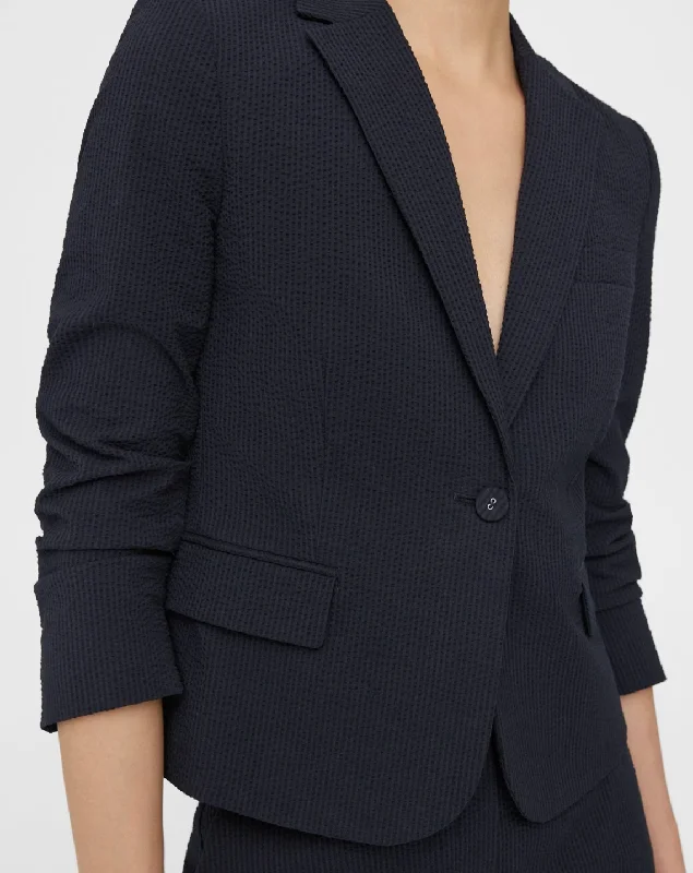 Seersucker Shrunken Blazer - Navy