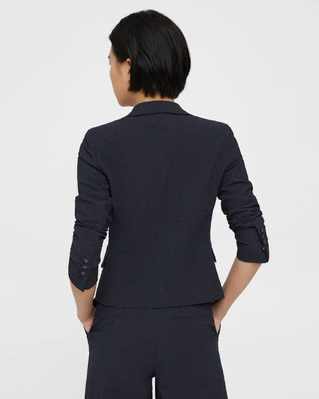 Seersucker Shrunken Blazer - Navy