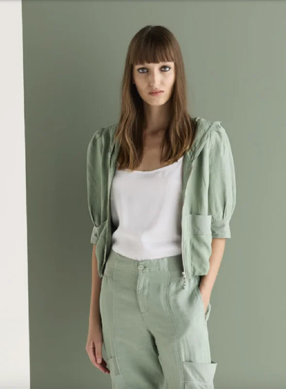 Short Sleeve Zip Up Jacket - Green