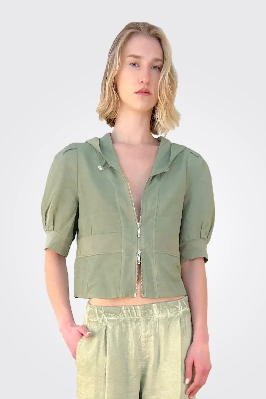 Short Sleeve Zip Up Jacket - Green