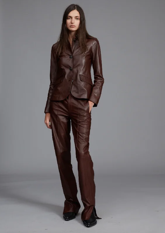 Slade Leather Blazer - Dark Brown