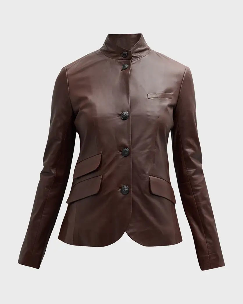 Slade Leather Blazer - Dark Brown