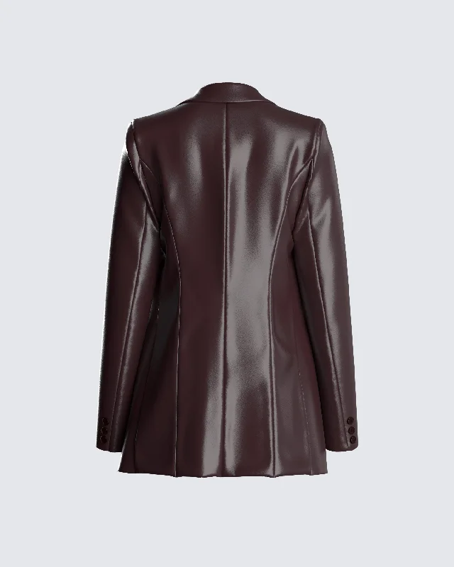 Thea Brown Vegan Leather Blazer