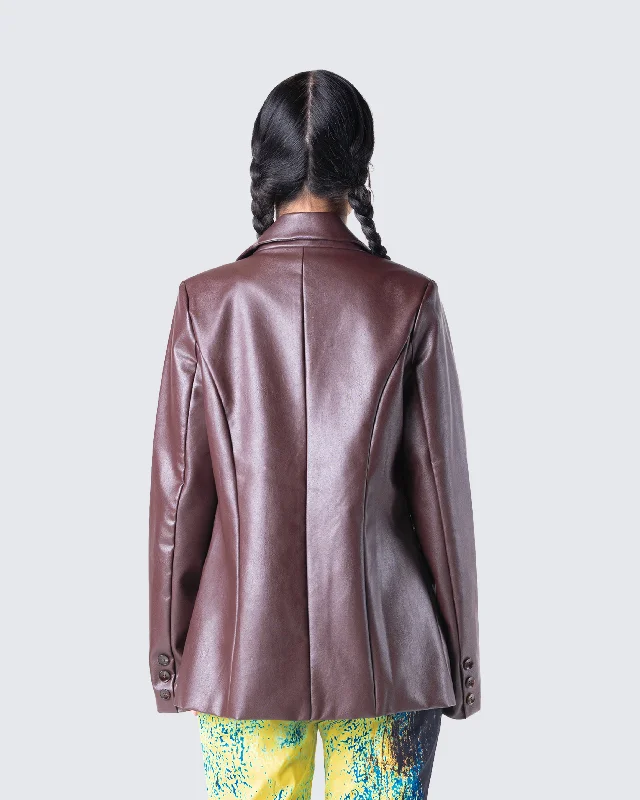 Thea Brown Vegan Leather Blazer