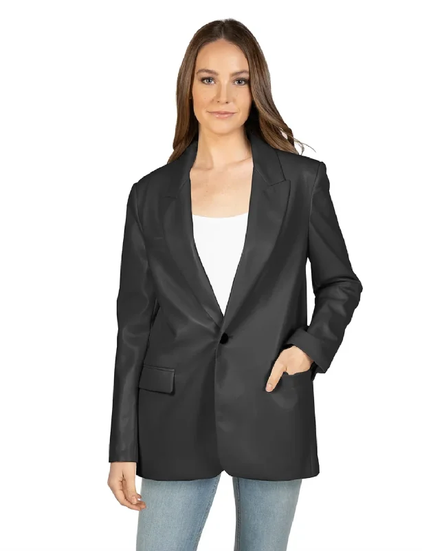 Vegan Leather Blazer - Black