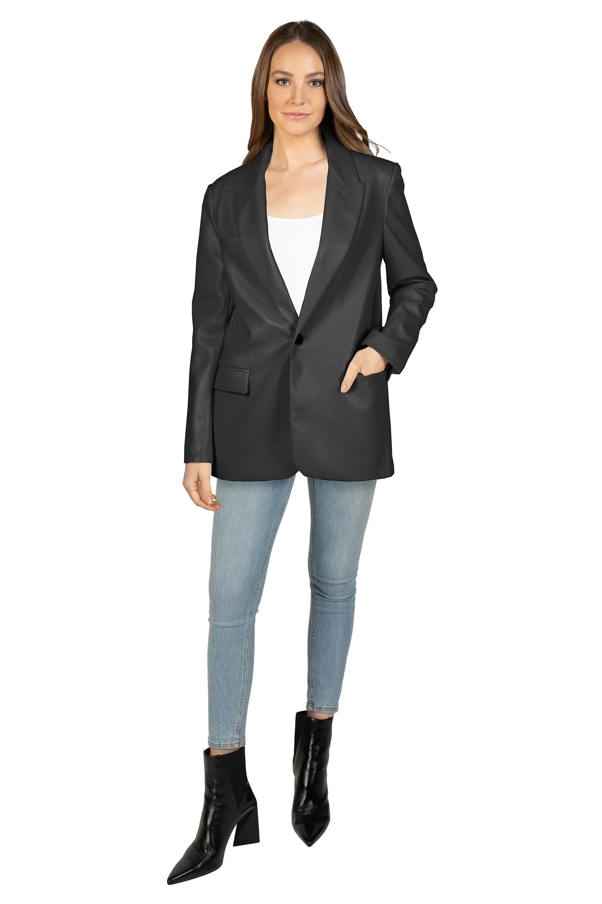 Vegan Leather Blazer - Black