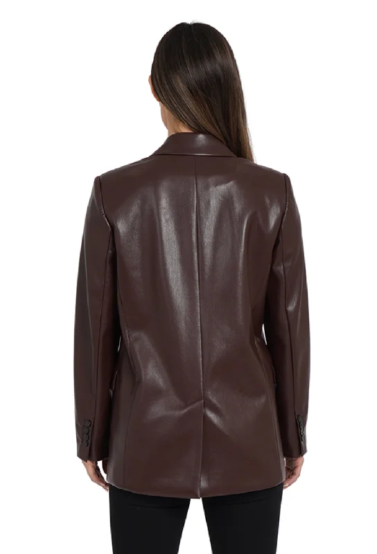 Vegan Leather Blazer - Brown