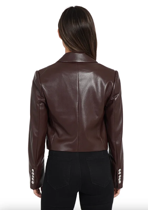 Vegan Leather Crop Blazer - Brown