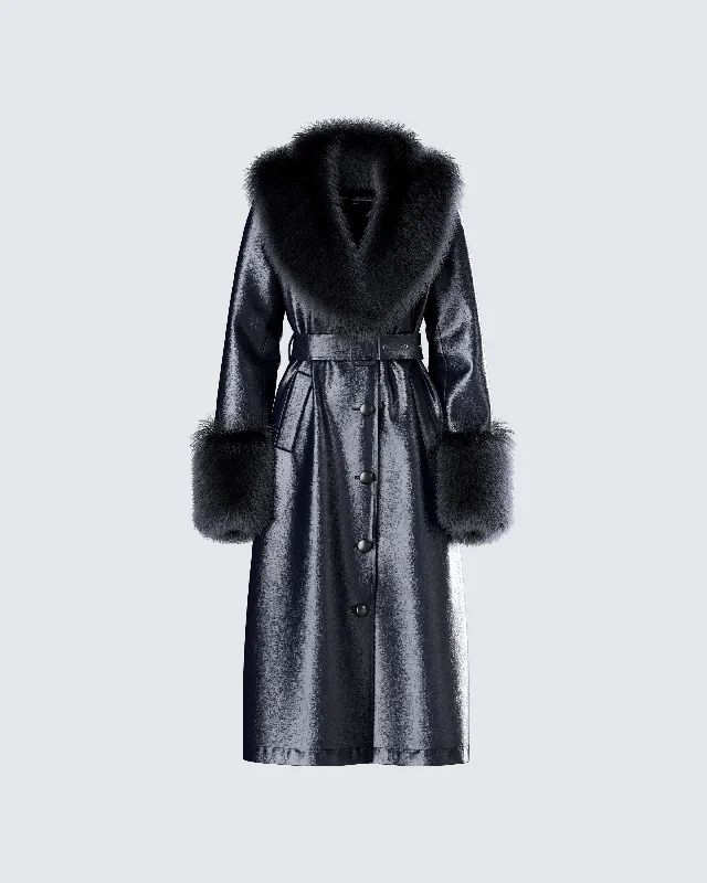 Willa Black Vegan Fur Leather Coat