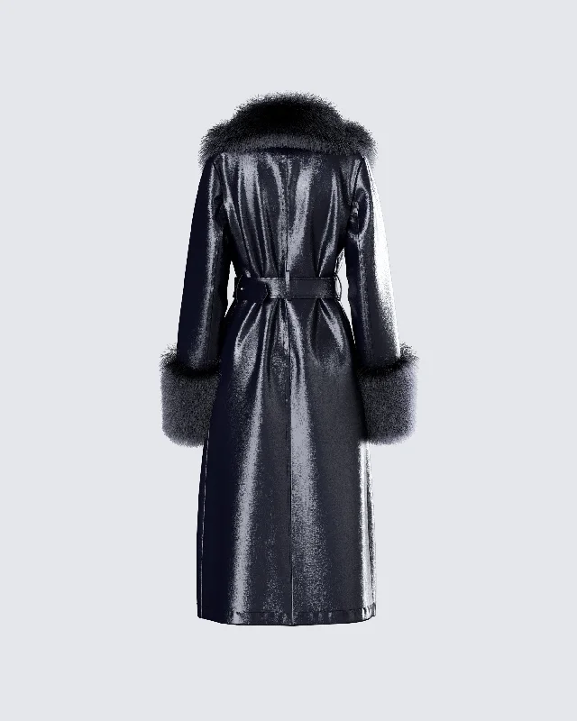 Willa Black Vegan Fur Leather Coat