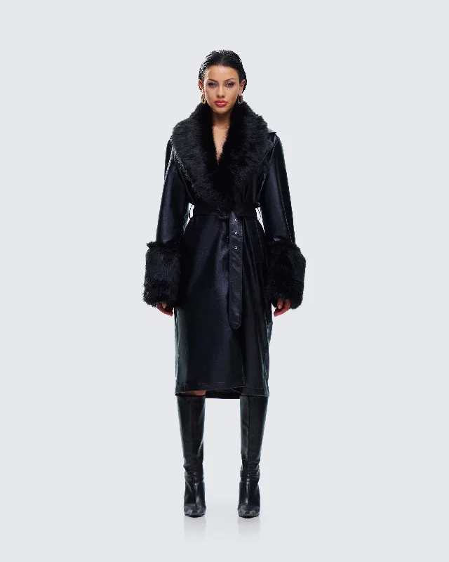 Willa Black Vegan Fur Leather Coat