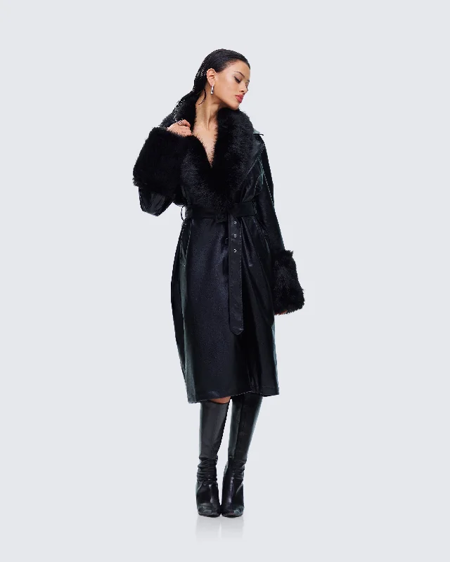 Willa Black Vegan Fur Leather Coat