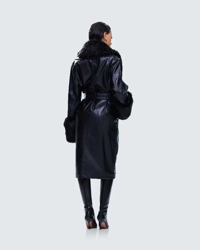 Willa Black Vegan Fur Leather Coat