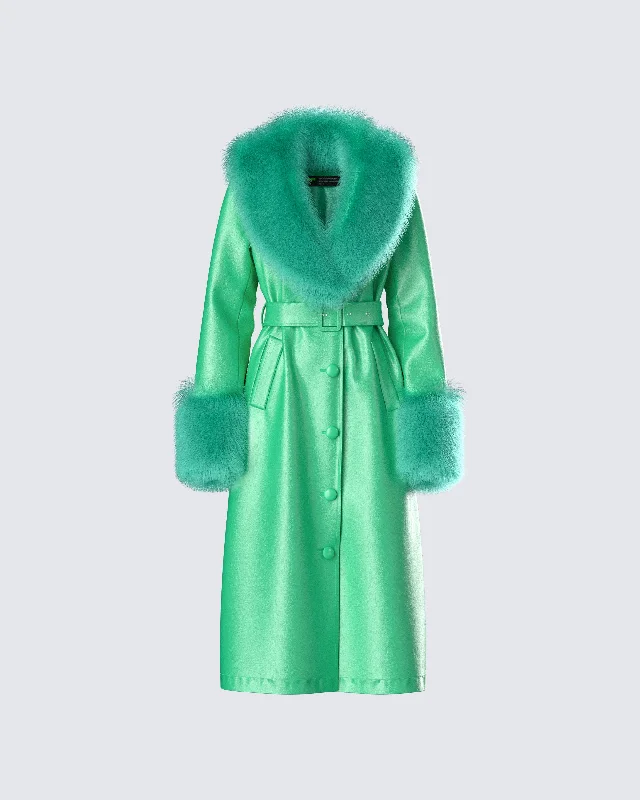 Willa Green Vegan Fur Leather Coat