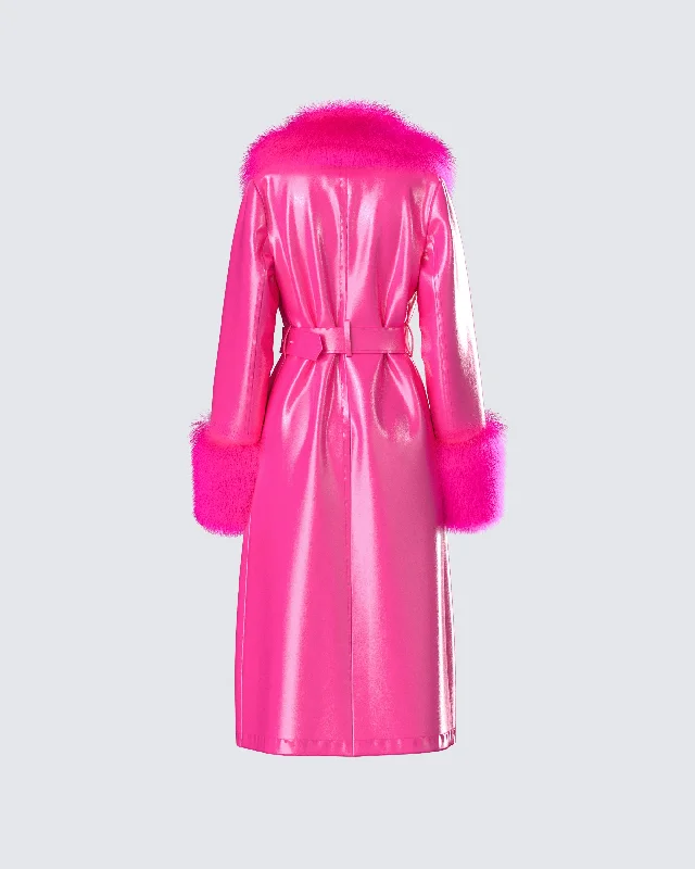 Willa Pink Vegan Fur Leather Coat