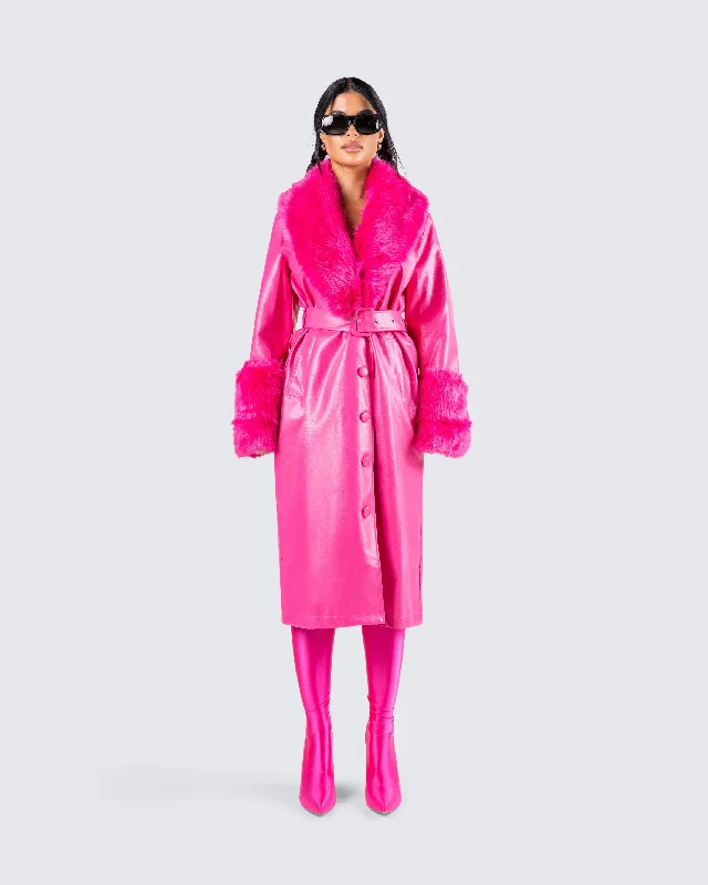 Willa Pink Vegan Fur Leather Coat