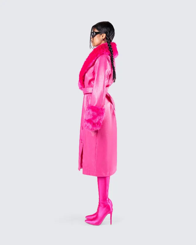 Willa Pink Vegan Fur Leather Coat