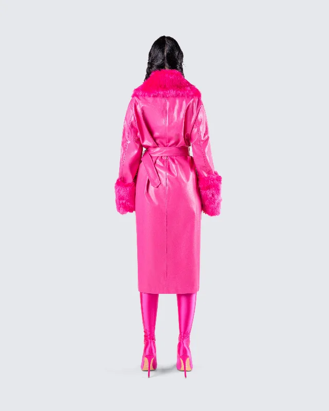 Willa Pink Vegan Fur Leather Coat