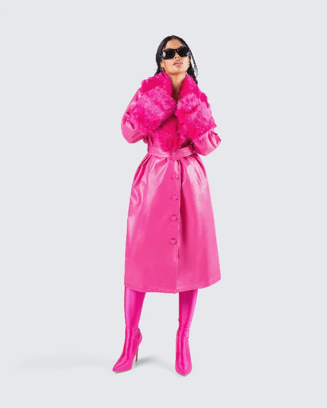 Willa Pink Vegan Fur Leather Coat