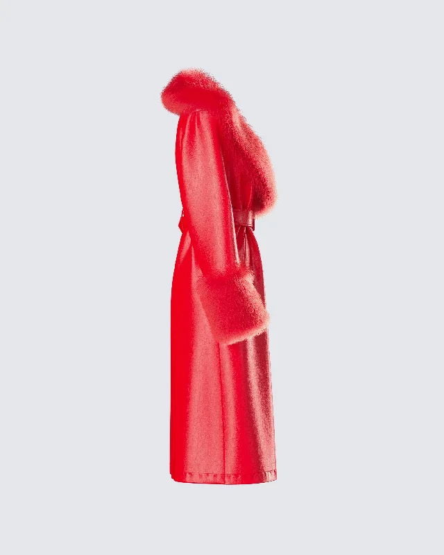 Willa Red Vegan Fur Leather Coat