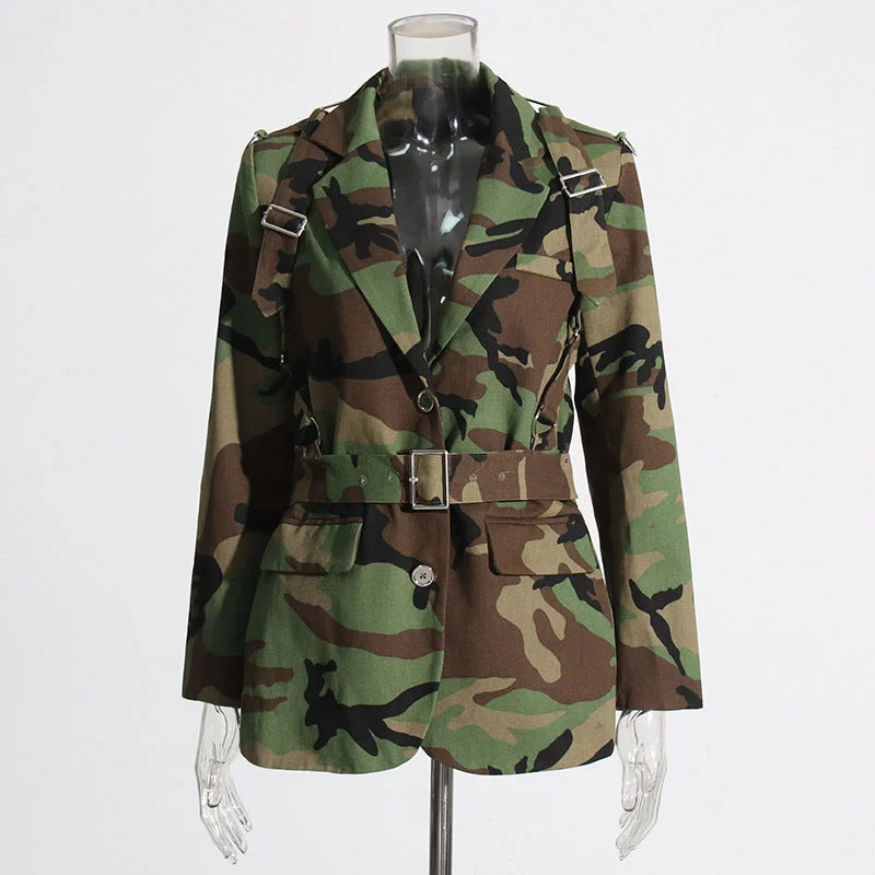 Women's Printed Lace-up Camouflage Jacket