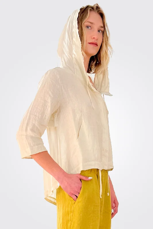 Zipped Hooded Linen Jacket - Sand