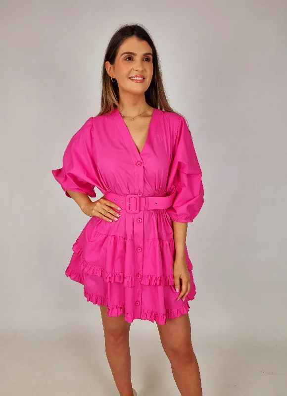 Access Pink Mini Dress With Ruffles