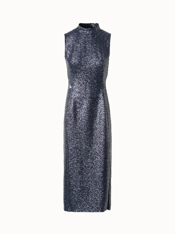 Sequined Sheath Dress with Open Back