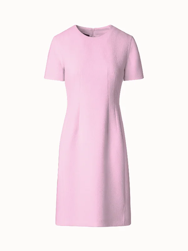 Sheath Dress with Short Sleeves in Wool Crêpe Double-Face