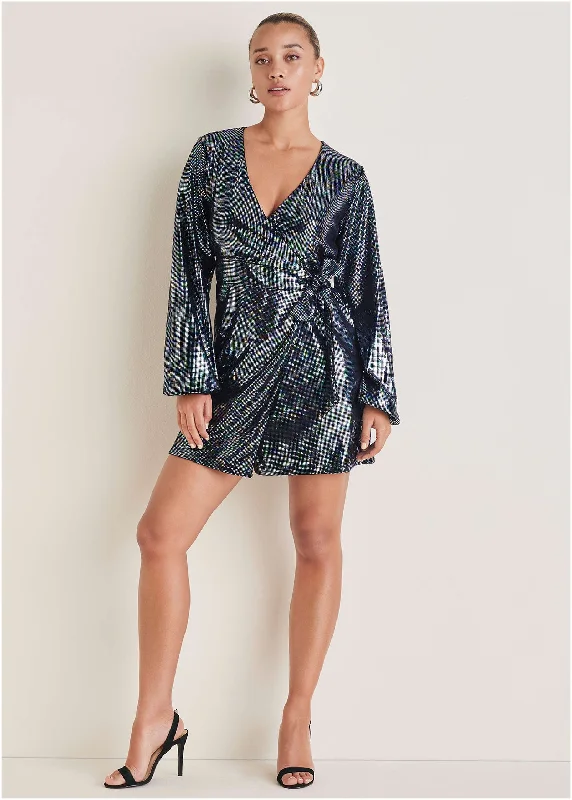 Belted Metallic Mini Dress - Colorful Sequins