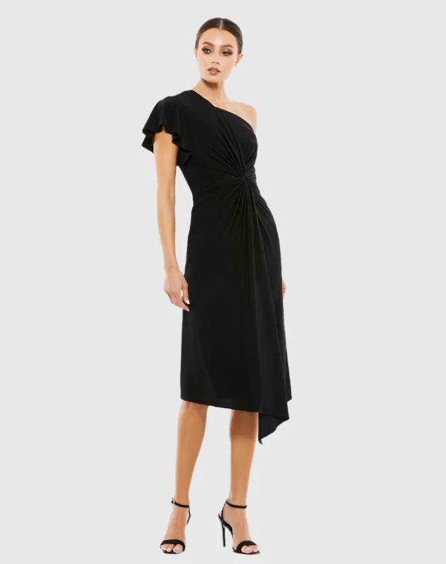 One Shoulder Midi Length Jersey Dress