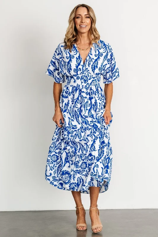 Austin Kimono Dress | Cobalt Print