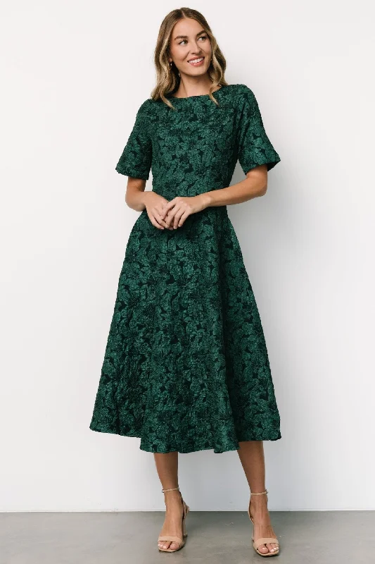 Kya Embossed Midi Dress | Emerald Green