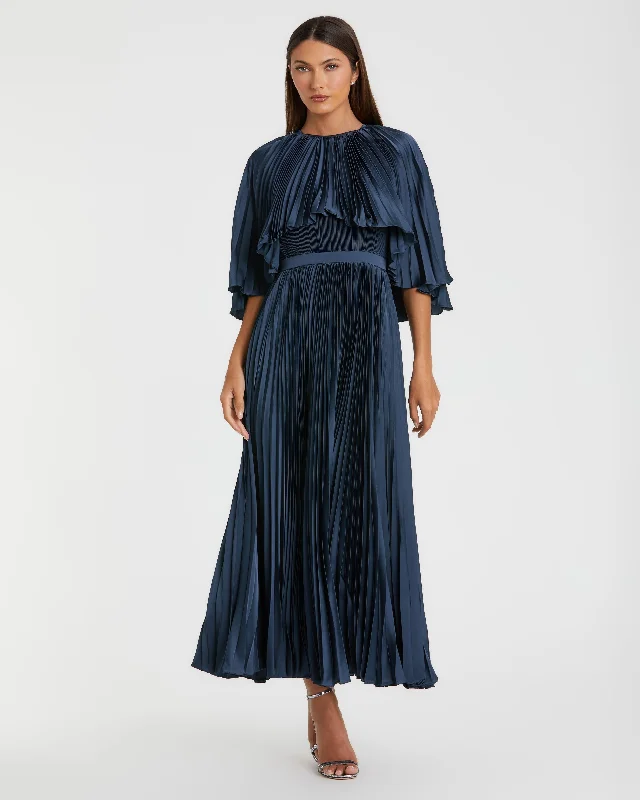 Pleated Caplet Tea-length Dress