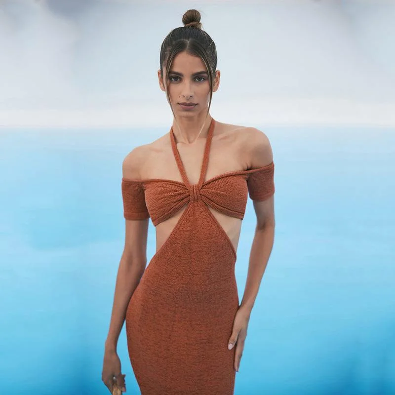 FashionSierra - Sexy Vacation Knitted Midi Dress