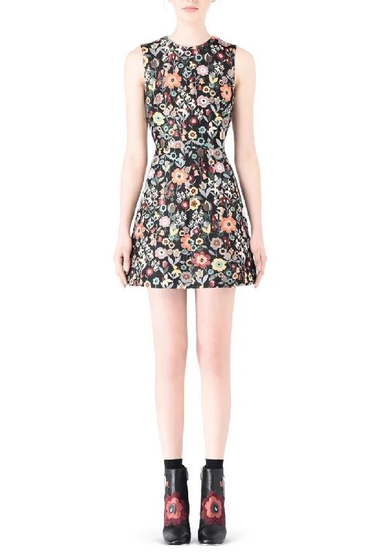 Black Floral Jacquard Fancy Flower Mini Dress (Pre-loved)