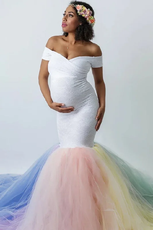 Chic Mermaid Colorful Off-the-shoulder Maternity Dress