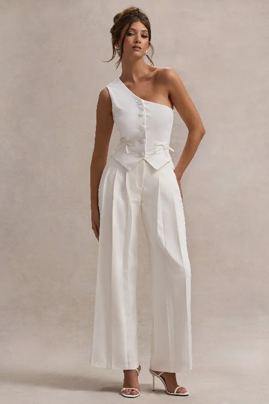 Galilea | Cream Plisse Wide-Leg Trousers